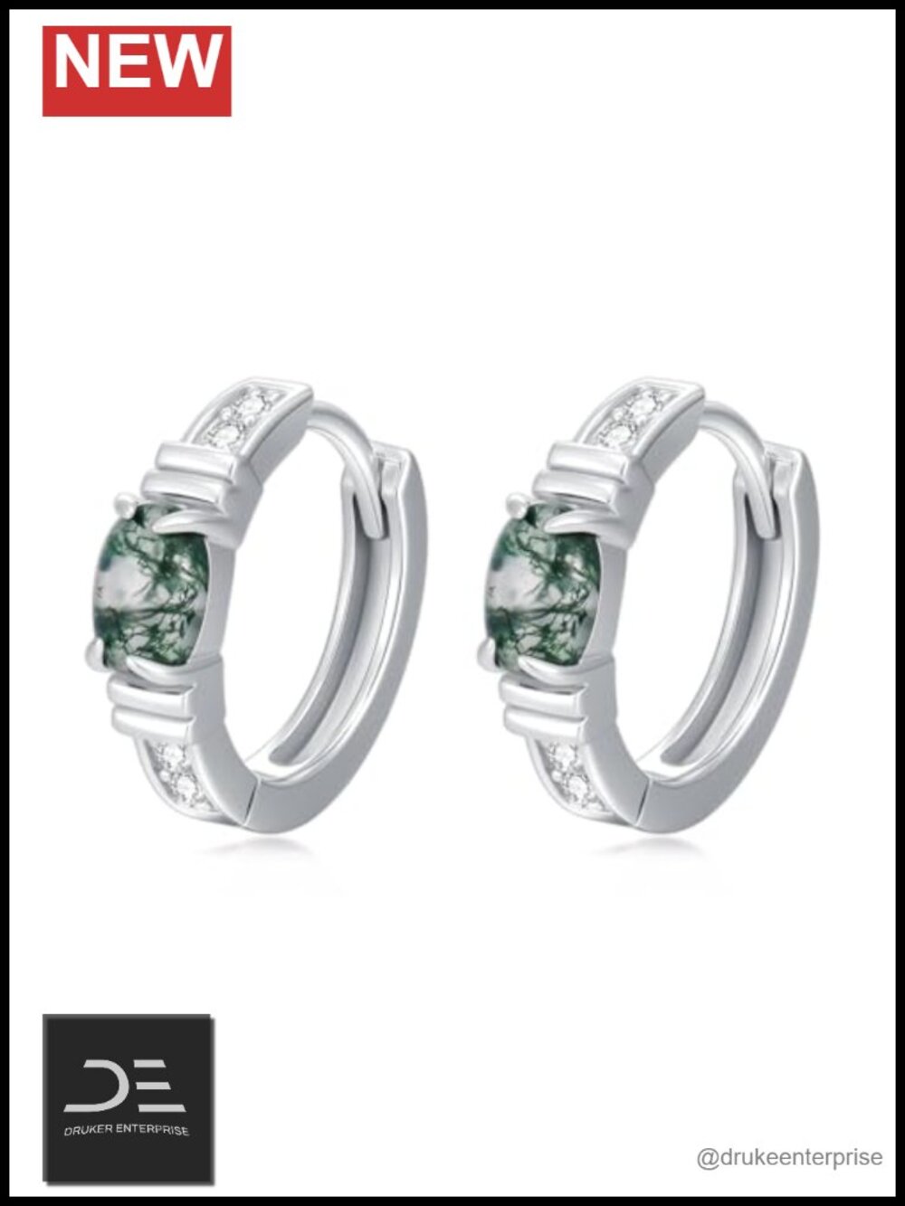 Gothic Hoop Earrings 925 Sterling Silver Moss Agate Circle Jewelry Birthday